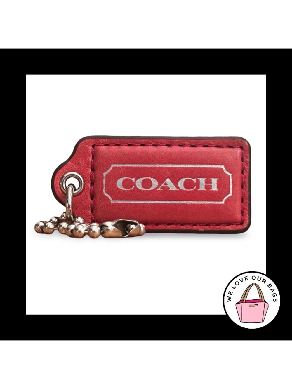Rare COACH HANG TAG 2" Pink Bag Charm Keychain Fob Leather Nickel Medium